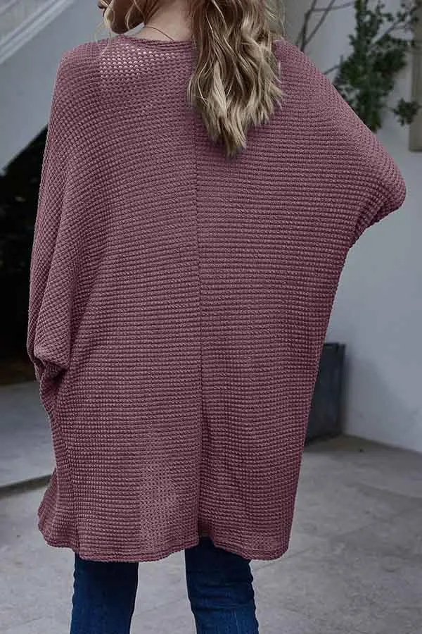 Open Front Dolman Sleeve Knit Midi Cardigan