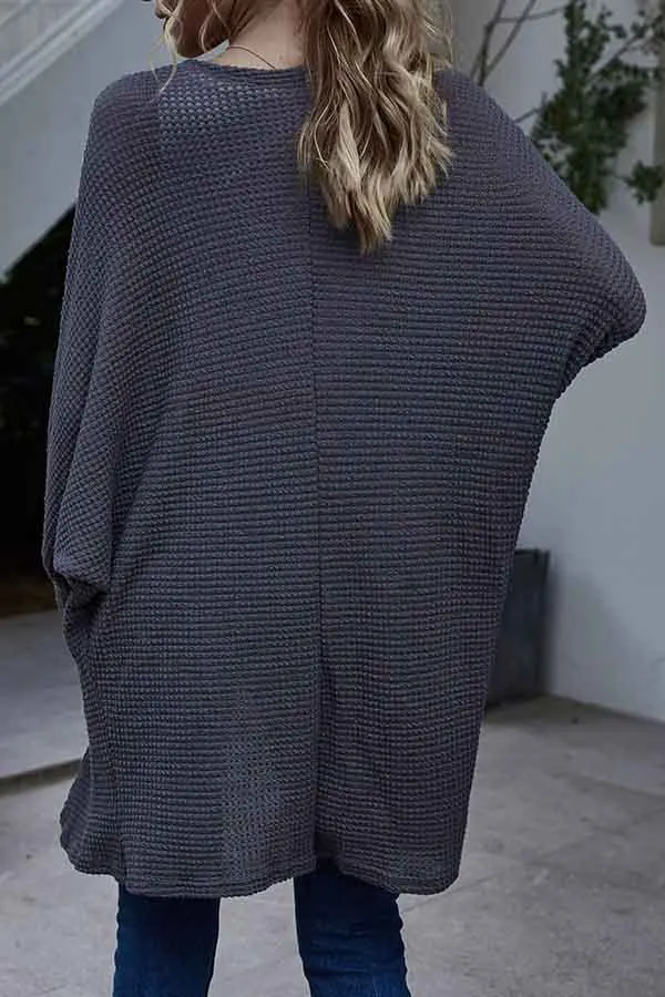 Open Front Dolman Sleeve Knit Midi Cardigan