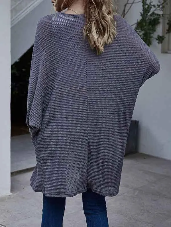 Open Front Dolman Sleeve Knit Midi Cardigan