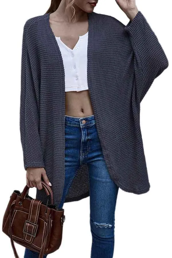 Open Front Dolman Sleeve Knit Midi Cardigan