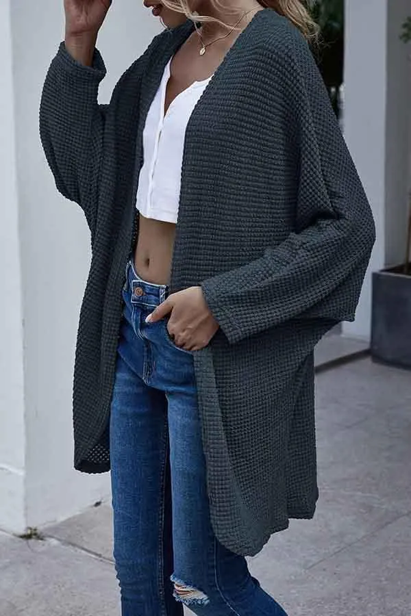 Open Front Dolman Sleeve Knit Midi Cardigan