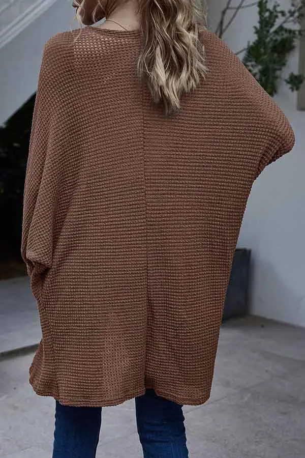 Open Front Dolman Sleeve Knit Midi Cardigan