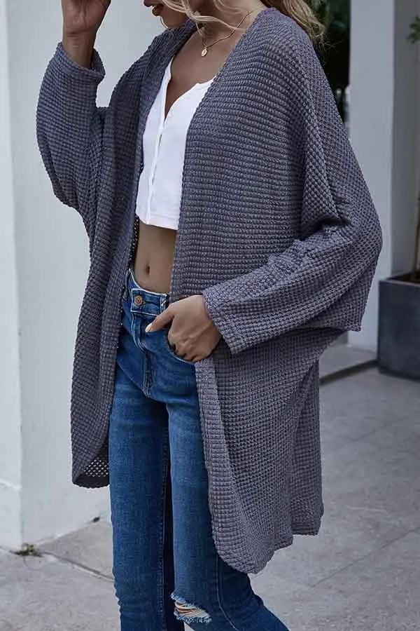 Open Front Dolman Sleeve Knit Midi Cardigan