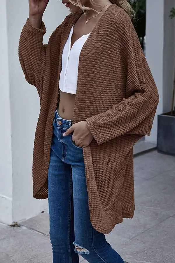 Open Front Dolman Sleeve Knit Midi Cardigan