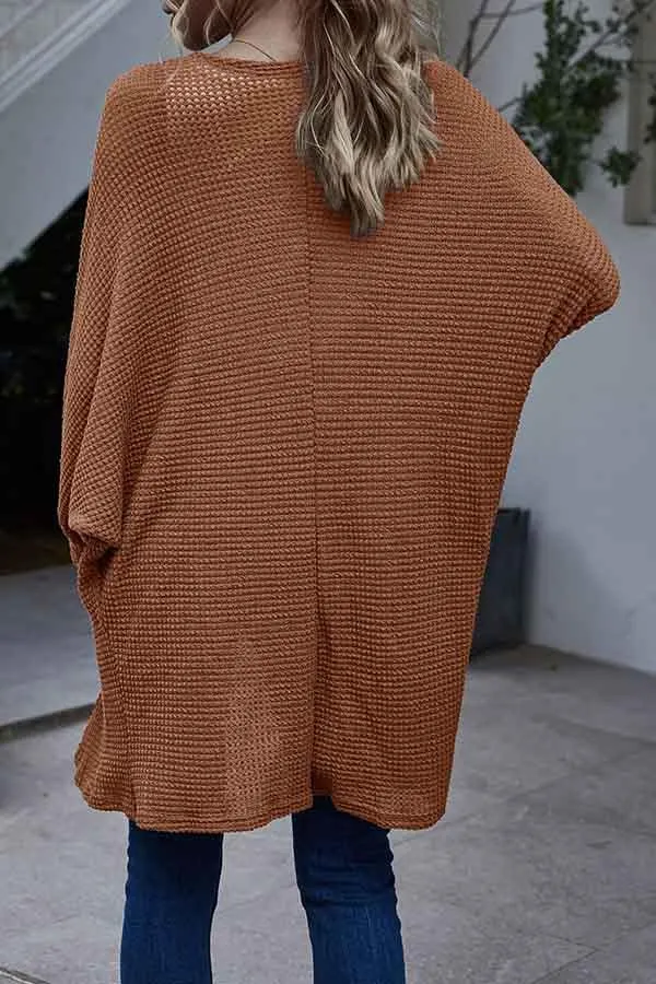 Open Front Dolman Sleeve Knit Midi Cardigan