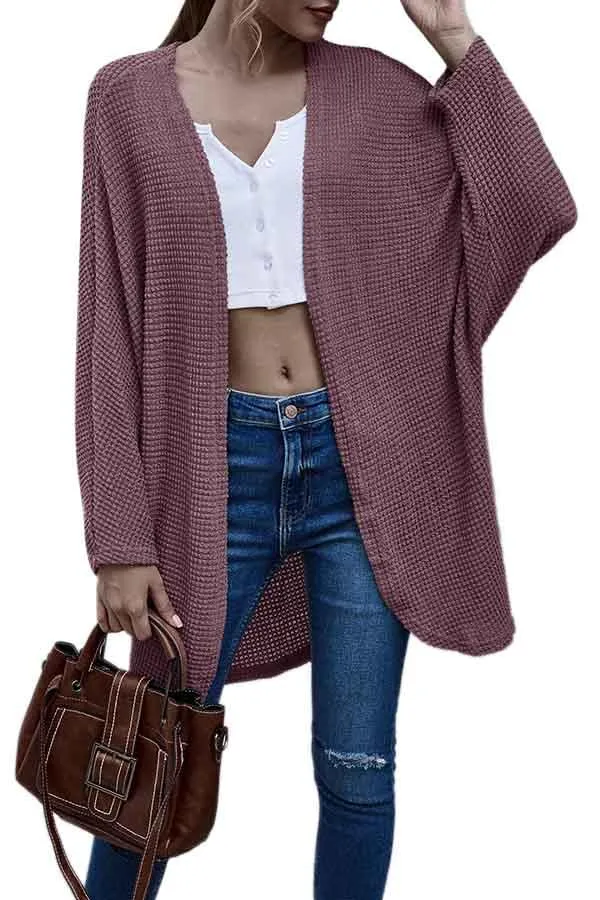 Open Front Dolman Sleeve Knit Midi Cardigan