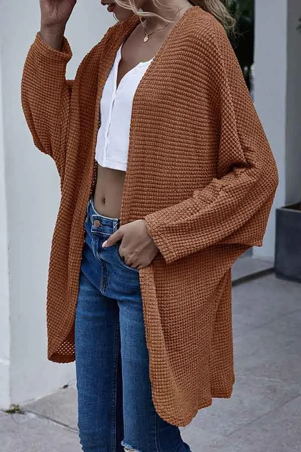 Open Front Dolman Sleeve Knit Midi Cardigan