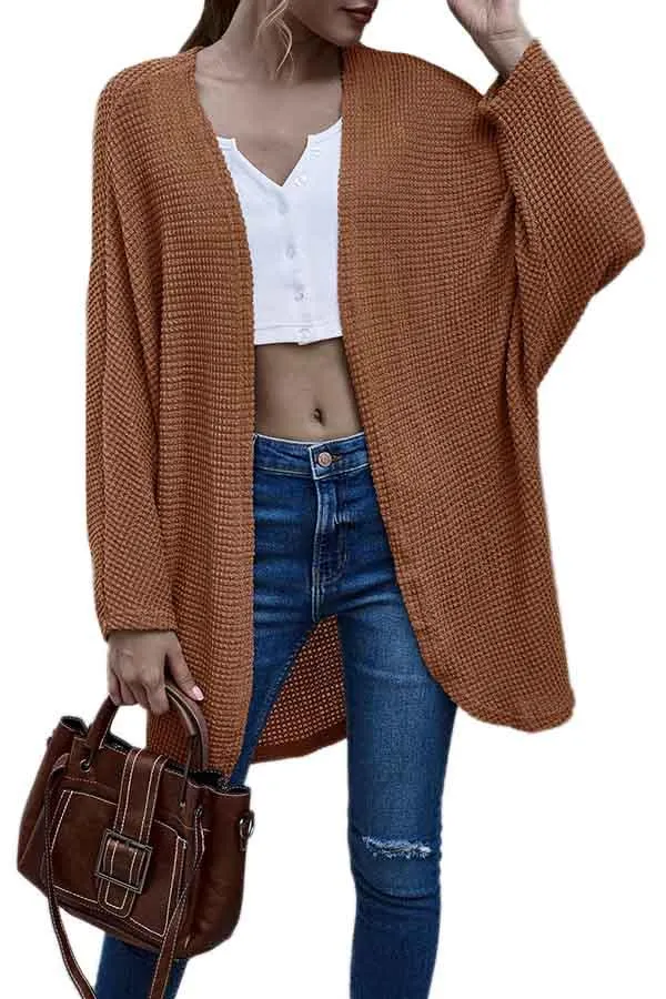 Open Front Dolman Sleeve Knit Midi Cardigan