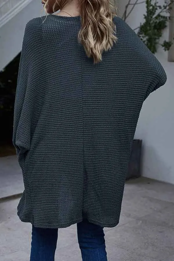 Open Front Dolman Sleeve Knit Midi Cardigan