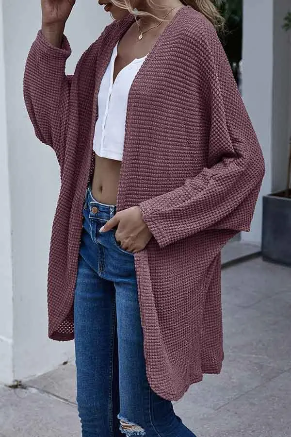 Open Front Dolman Sleeve Knit Midi Cardigan