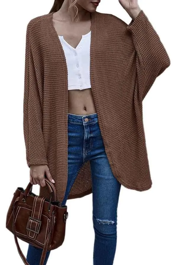 Open Front Dolman Sleeve Knit Midi Cardigan