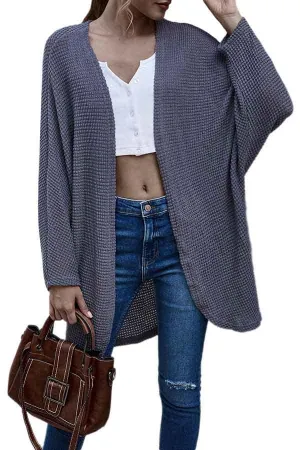 Open Front Dolman Sleeve Knit Midi Cardigan