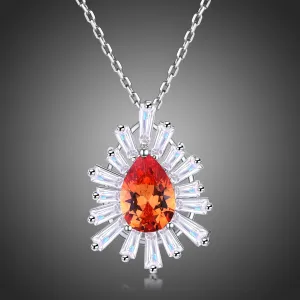 Orange Cubic Zirconia Chain Pendant Necklace KPN0240