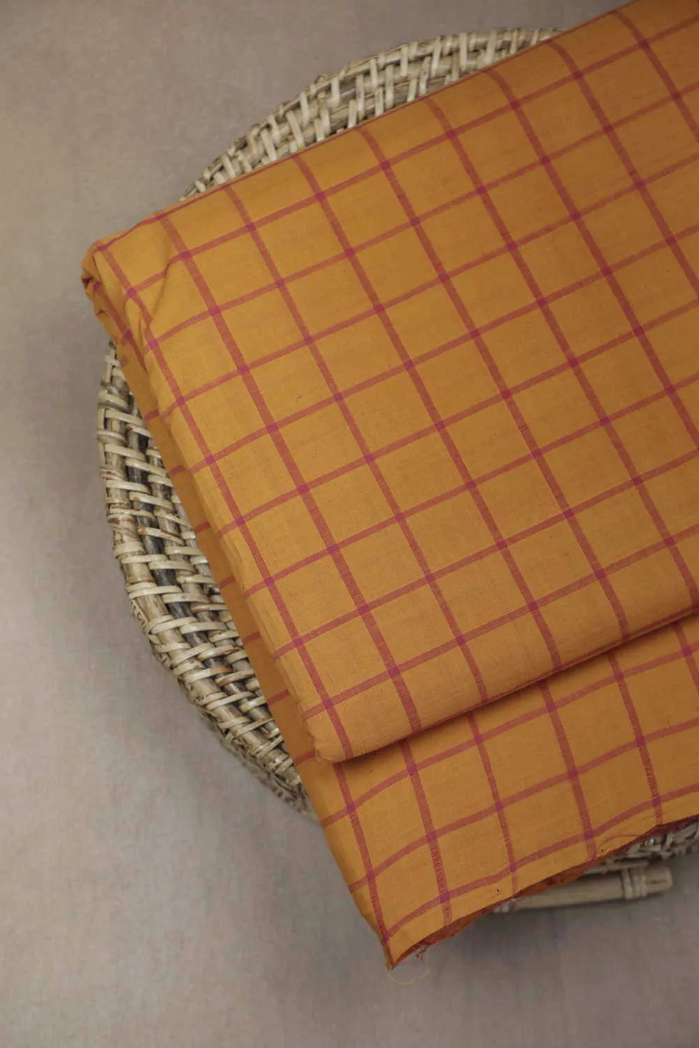 Orange Mangalagiri Checks Cotton Fabric - 1.85m