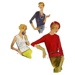 PDF - Vintage 1950s Pattern - Blouse "very easy to sew" -  Bust 34" (86.4cm) - Download