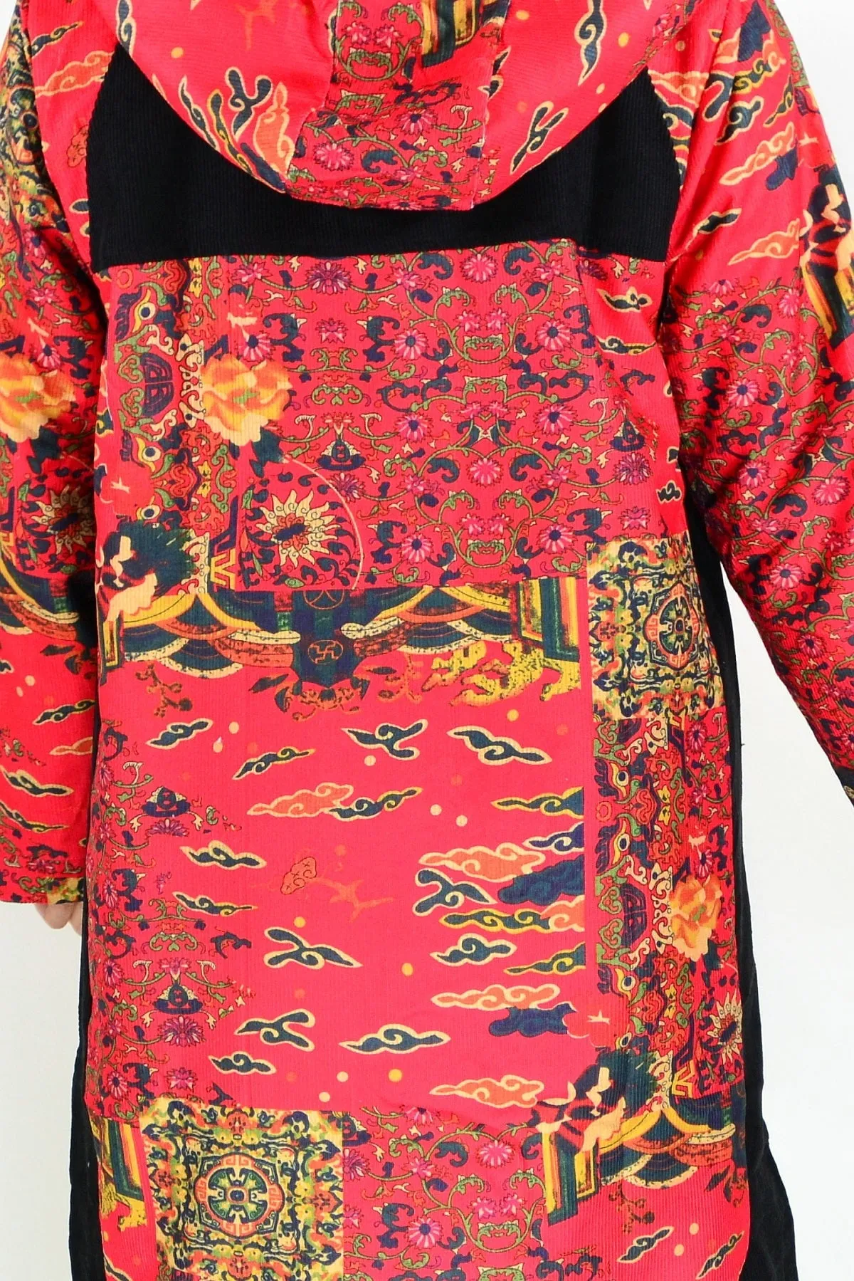 Red Oriental Long Corduroy Jacket