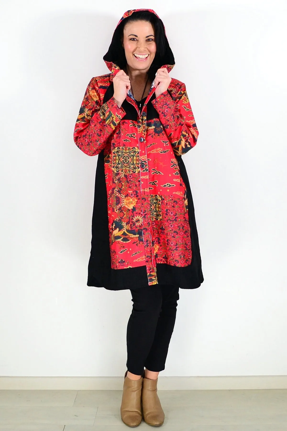 Red Oriental Long Corduroy Jacket