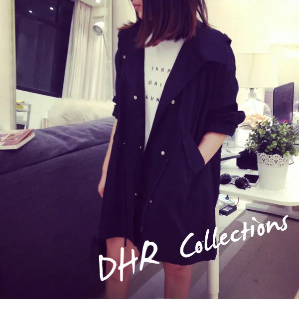 Slim Look Women Korean Harajuku BF Loose ADrawstring Windbreaker Mid-Length Student Thin Cardigan Outerwear