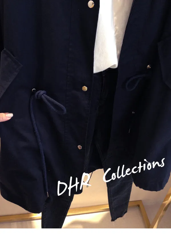 Slim Look Women Korean Harajuku BF Loose ADrawstring Windbreaker Mid-Length Student Thin Cardigan Outerwear