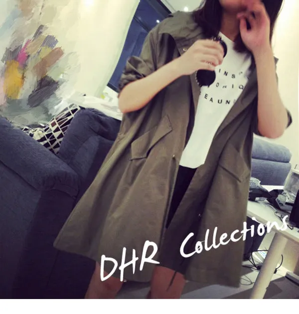 Slim Look Women Korean Harajuku BF Loose ADrawstring Windbreaker Mid-Length Student Thin Cardigan Outerwear