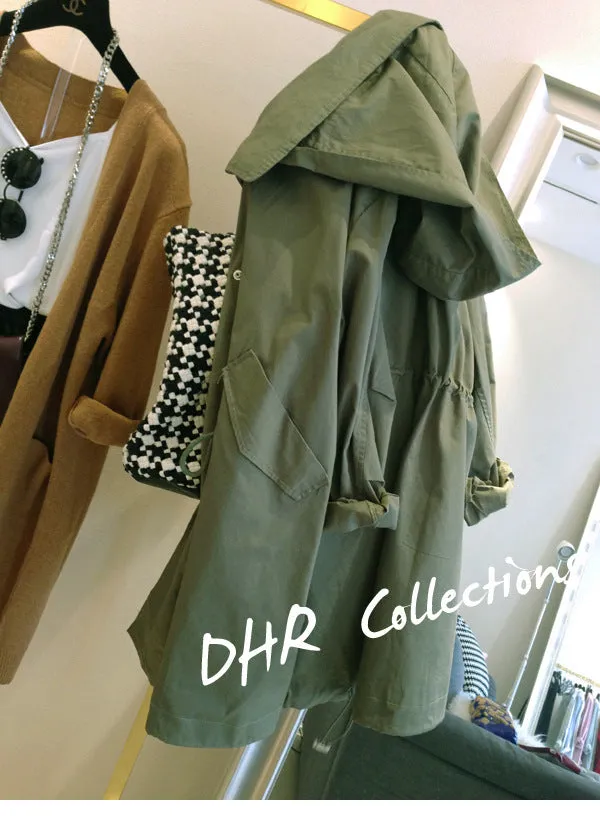 Slim Look Women Korean Harajuku BF Loose ADrawstring Windbreaker Mid-Length Student Thin Cardigan Outerwear