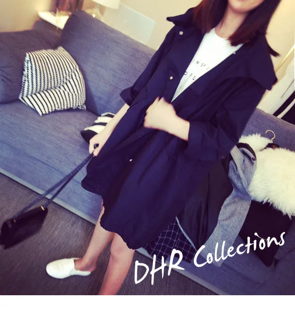 Slim Look Women Korean Harajuku BF Loose ADrawstring Windbreaker Mid-Length Student Thin Cardigan Outerwear
