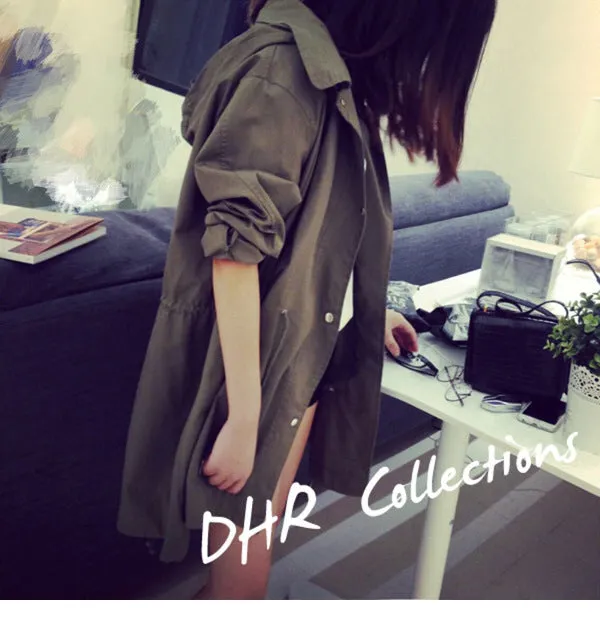Slim Look Women Korean Harajuku BF Loose ADrawstring Windbreaker Mid-Length Student Thin Cardigan Outerwear