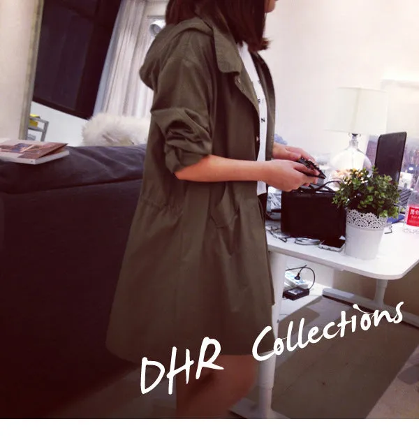 Slim Look Women Korean Harajuku BF Loose ADrawstring Windbreaker Mid-Length Student Thin Cardigan Outerwear