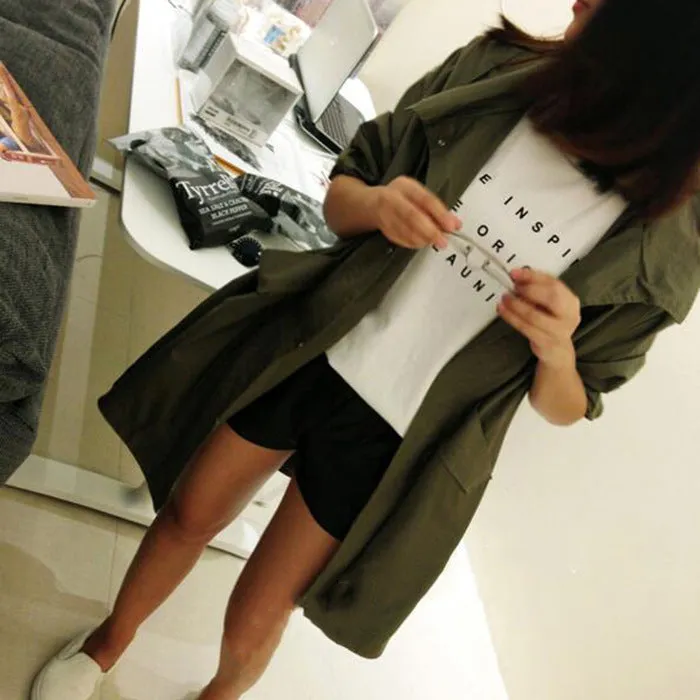 Slim Look Women Korean Harajuku BF Loose ADrawstring Windbreaker Mid-Length Student Thin Cardigan Outerwear