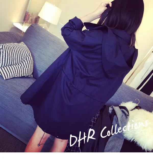 Slim Look Women Korean Harajuku BF Loose ADrawstring Windbreaker Mid-Length Student Thin Cardigan Outerwear