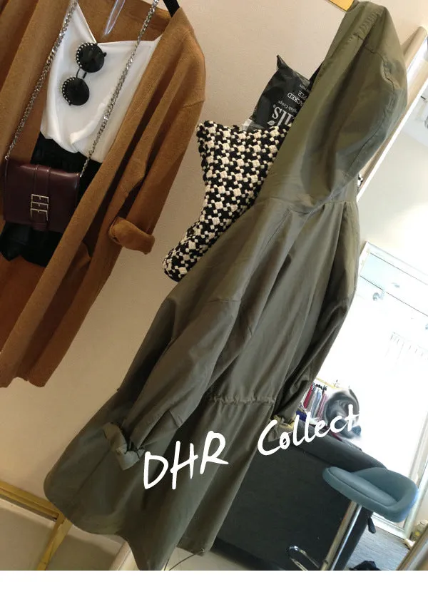 Slim Look Women Korean Harajuku BF Loose ADrawstring Windbreaker Mid-Length Student Thin Cardigan Outerwear