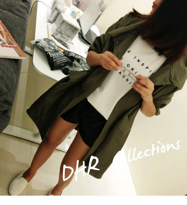 Slim Look Women Korean Harajuku BF Loose ADrawstring Windbreaker Mid-Length Student Thin Cardigan Outerwear