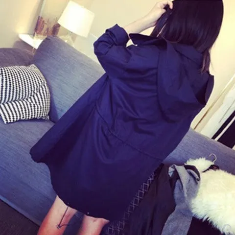 Slim Look Women Korean Harajuku BF Loose ADrawstring Windbreaker Mid-Length Student Thin Cardigan Outerwear