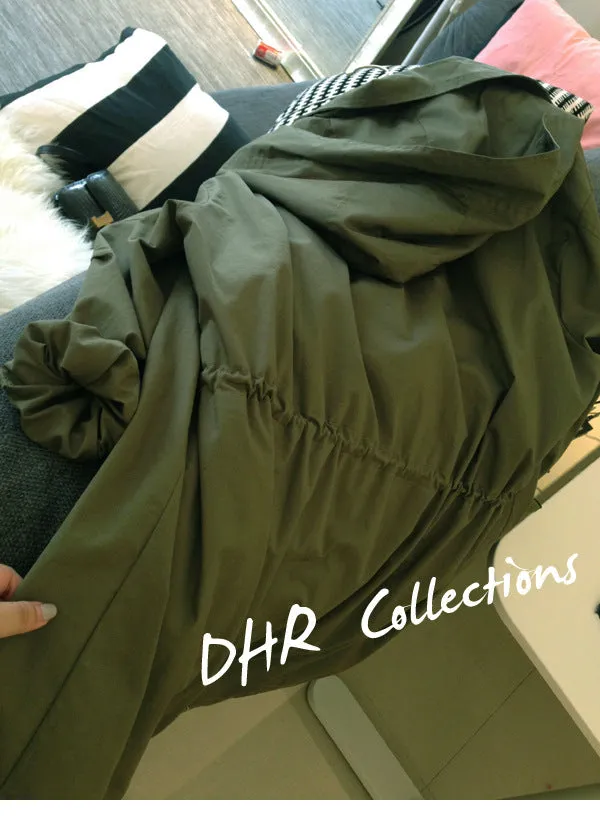 Slim Look Women Korean Harajuku BF Loose ADrawstring Windbreaker Mid-Length Student Thin Cardigan Outerwear