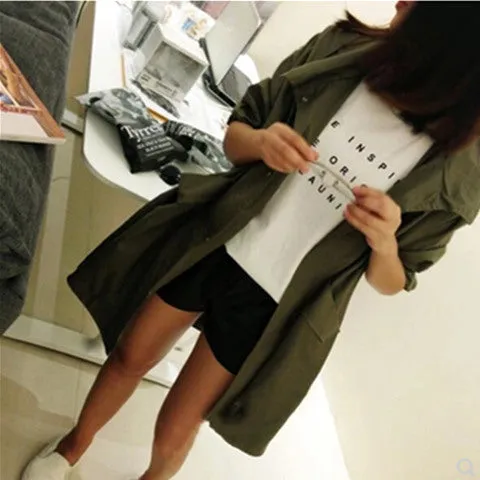 Slim Look Women Korean Harajuku BF Loose ADrawstring Windbreaker Mid-Length Student Thin Cardigan Outerwear