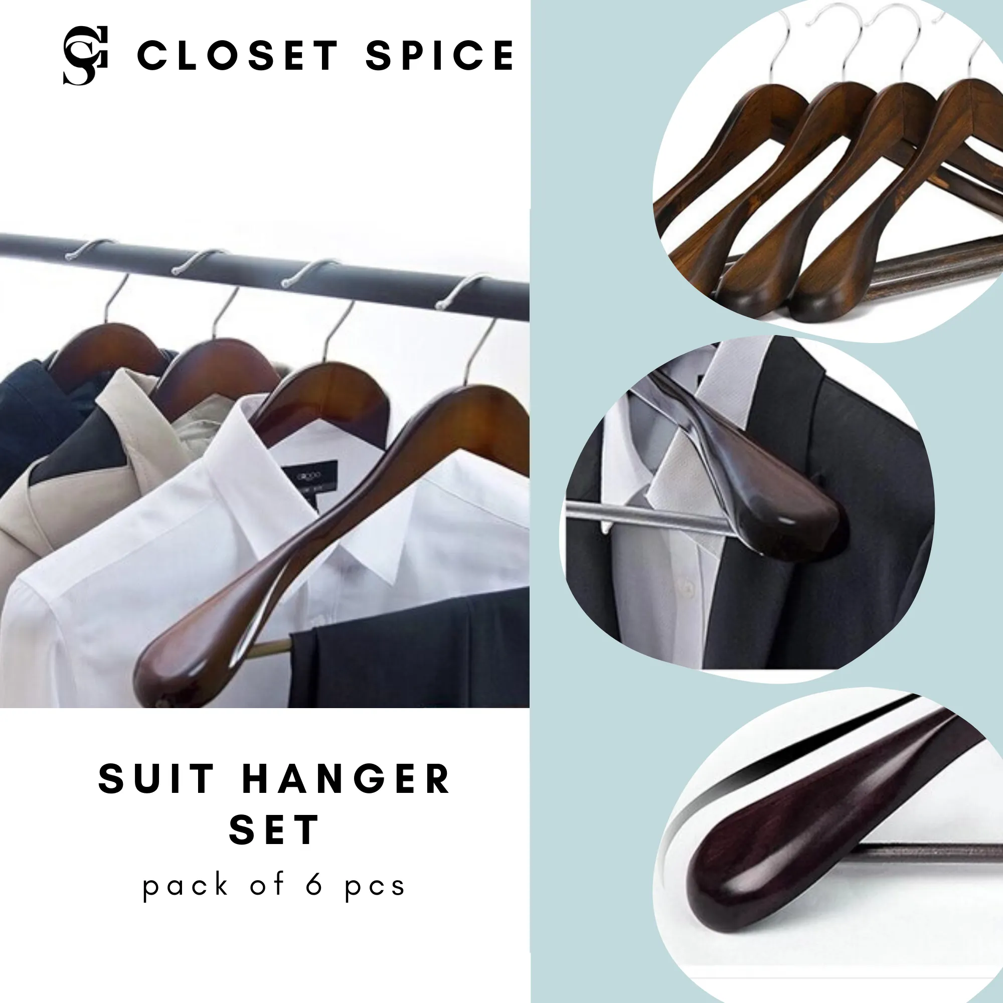 Solid Wood Extra-Wide Shoulder Coat Hangers - Set of 6 (Retro)