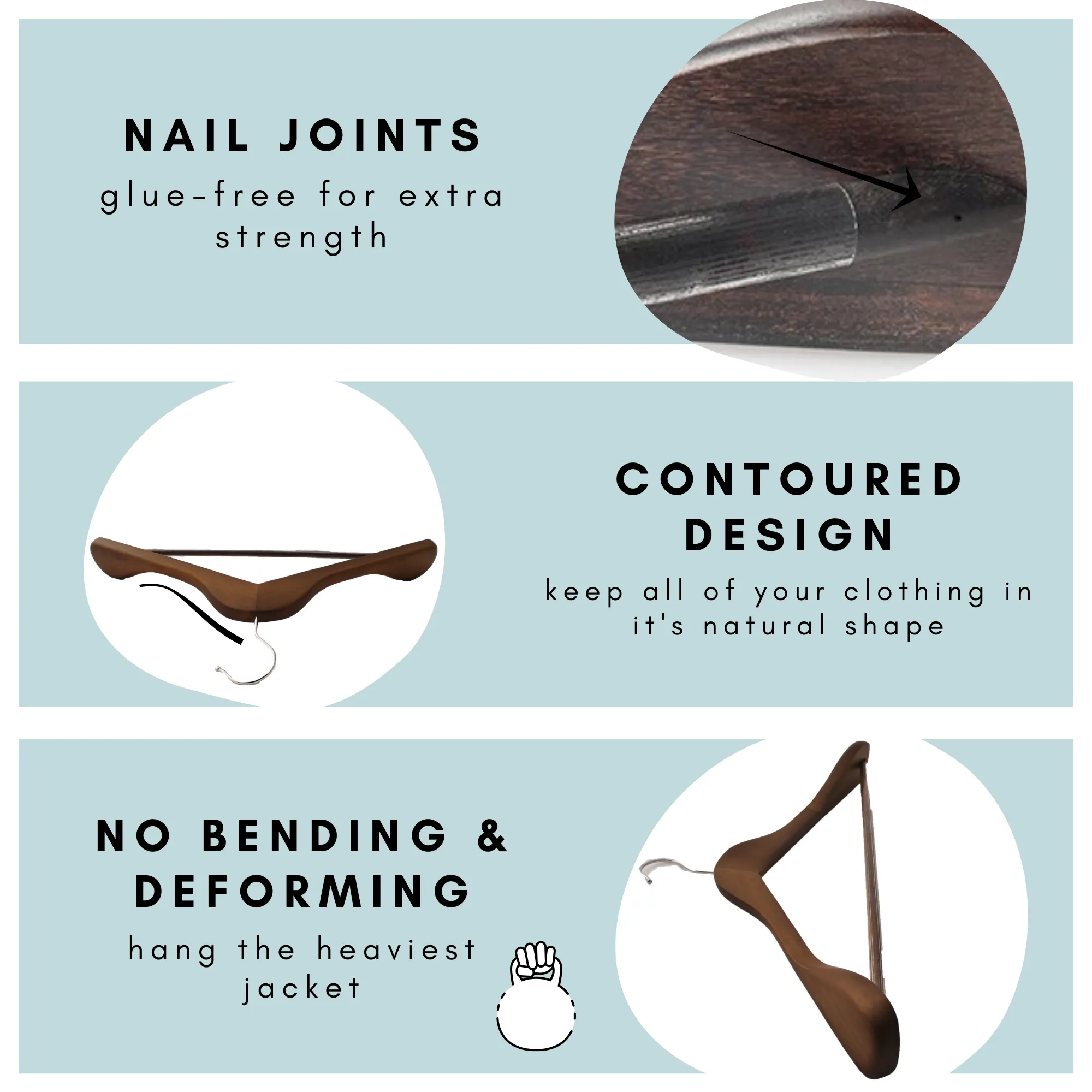 Solid Wood Extra-Wide Shoulder Coat Hangers - Set of 6 (Retro)