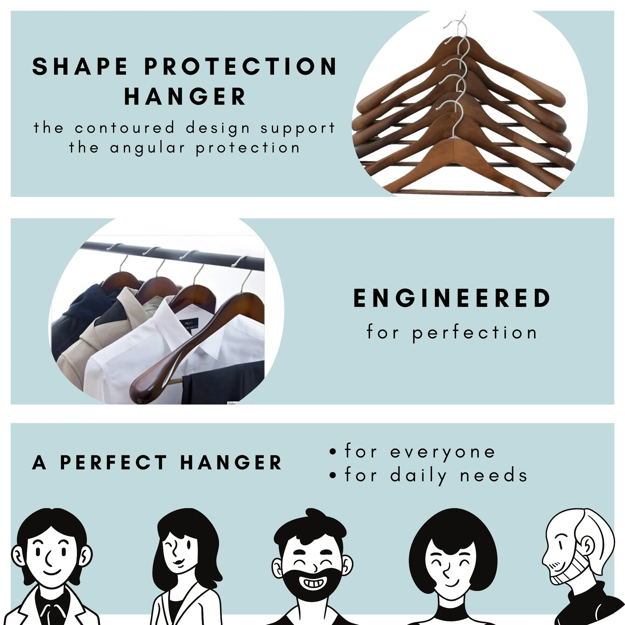 Solid Wood Extra-Wide Shoulder Coat Hangers - Set of 6 (Retro)