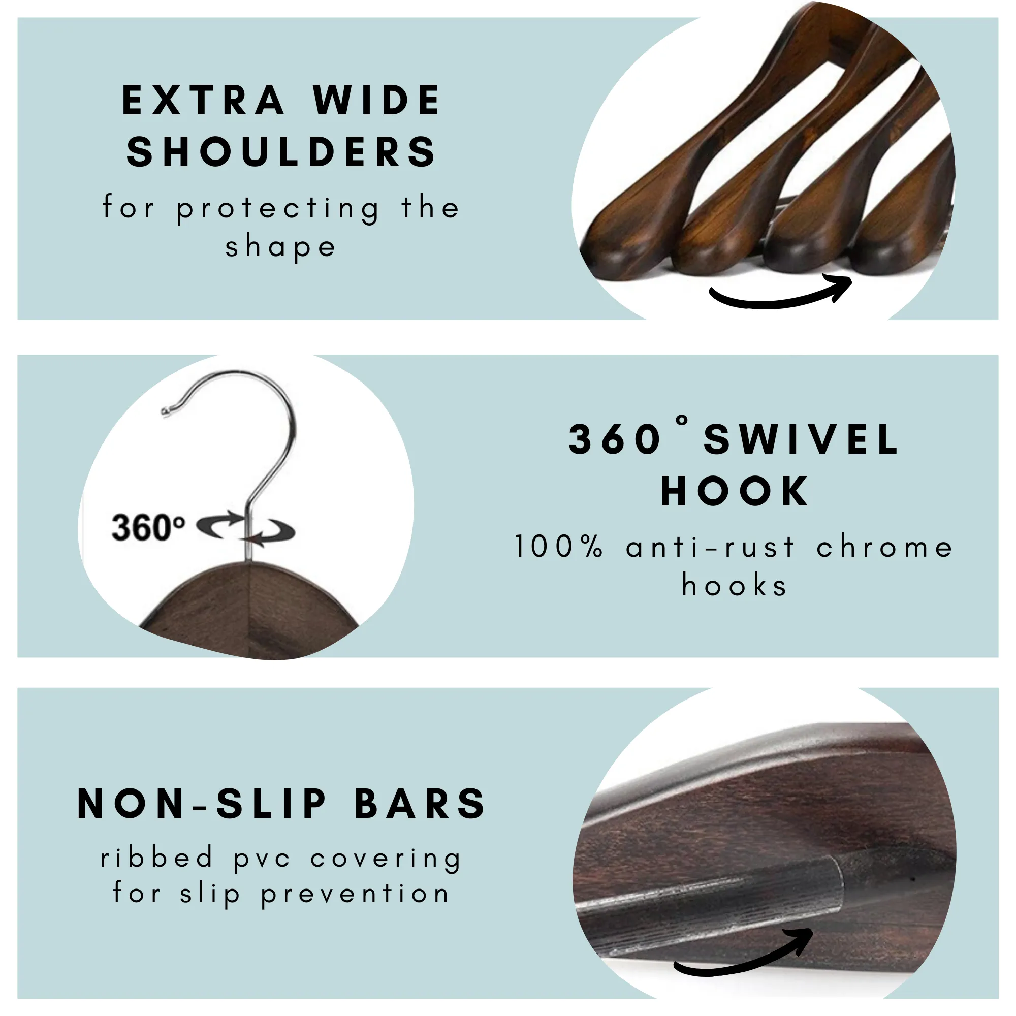 Solid Wood Extra-Wide Shoulder Coat Hangers - Set of 6 (Retro)