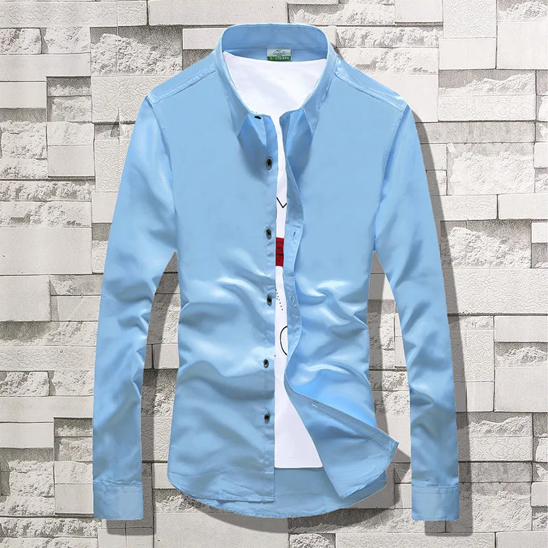 Summer Black Shirt Men Youth Korean Slim Look Solid Colored Business Trendy Men Shirt
