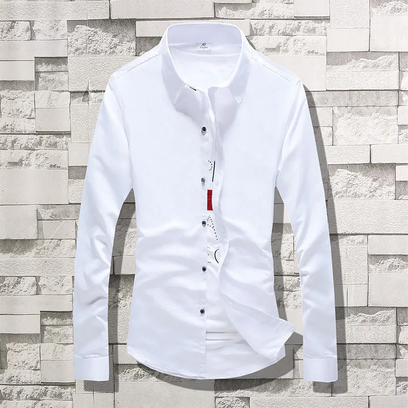 Summer Black Shirt Men Youth Korean Slim Look Solid Colored Business Trendy Men Shirt