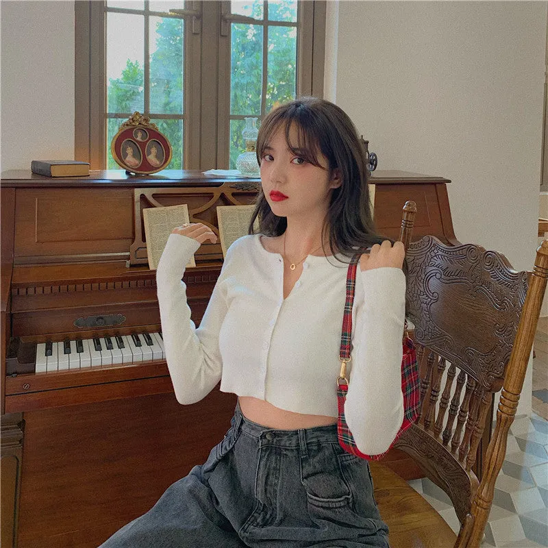 Tops Women Short Sweater Slim Look Matching Outdoor Red Bare Belly Sexy Cardigan Outerwear