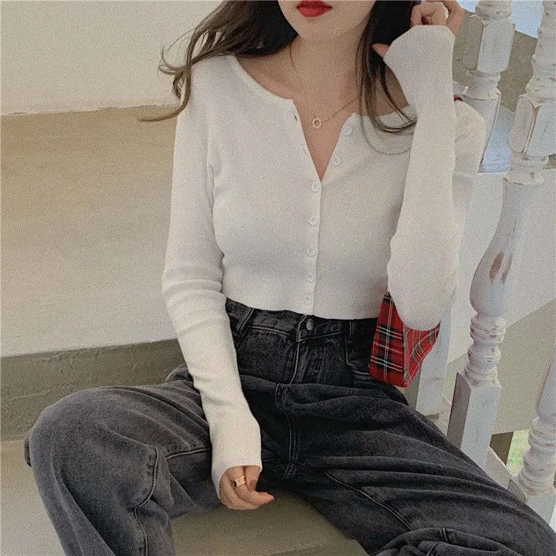 Tops Women Short Sweater Slim Look Matching Outdoor Red Bare Belly Sexy Cardigan Outerwear