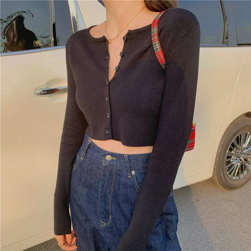 Tops Women Short Sweater Slim Look Matching Outdoor Red Bare Belly Sexy Cardigan Outerwear