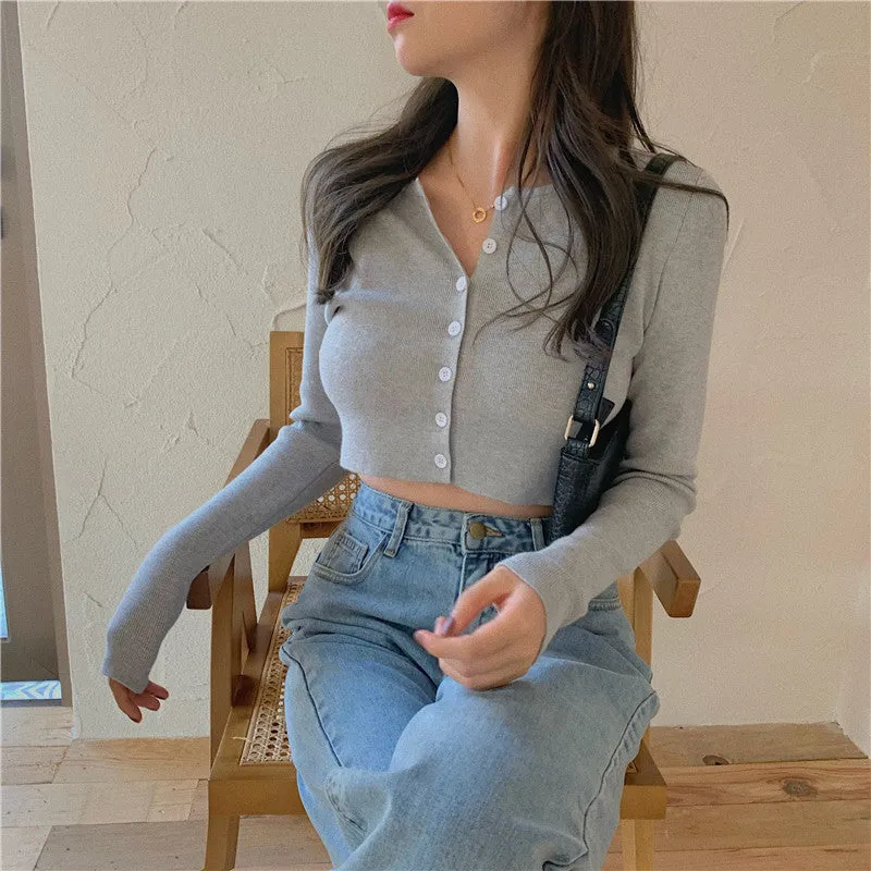 Tops Women Short Sweater Slim Look Matching Outdoor Red Bare Belly Sexy Cardigan Outerwear