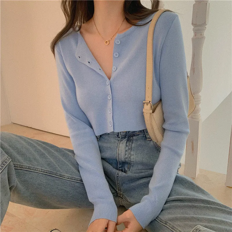 Tops Women Short Sweater Slim Look Matching Outdoor Red Bare Belly Sexy Cardigan Outerwear