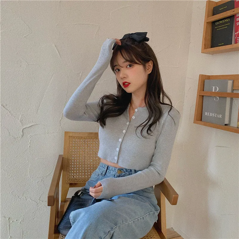 Tops Women Short Sweater Slim Look Matching Outdoor Red Bare Belly Sexy Cardigan Outerwear