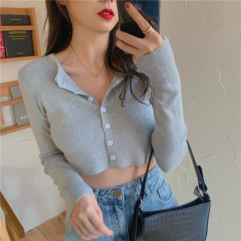Tops Women Short Sweater Slim Look Matching Outdoor Red Bare Belly Sexy Cardigan Outerwear