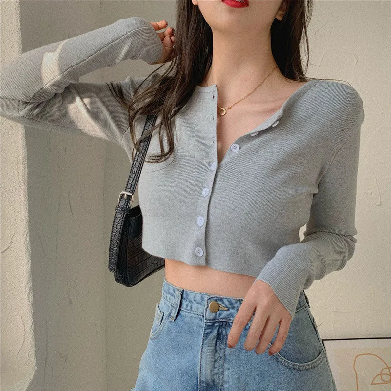 Tops Women Short Sweater Slim Look Matching Outdoor Red Bare Belly Sexy Cardigan Outerwear