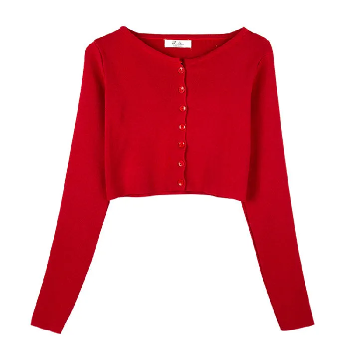 Tops Women Short Sweater Slim Look Matching Outdoor Red Bare Belly Sexy Cardigan Outerwear